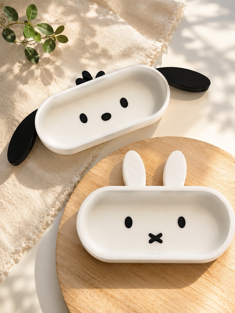 Cute White Bunny & Puppy Kids Accessory Tray Set